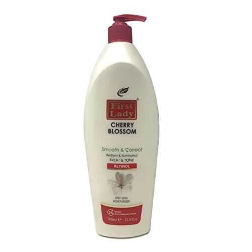 Image of First Lady Cherry Blossom Moisturising Lotion 1000ml with Pump Dispenser | Retinol Body Lotion | Hydrating & Smoothing Moisturiser for Soft, Radiant-Looking Skin