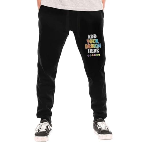 Image of Custom Man's Sweatpants Design Your Image Logo Text Jogger Pants Personalized Workout Running Pants with Pockets (UK, Alpha, XXL, Regular, Regular, Black)