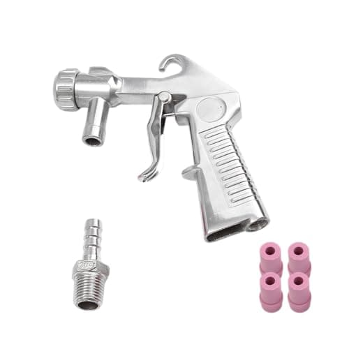 Image of wkao Pneumatic Sandblasting Tool, Silver Forged Aluminum Air Abrasive Blaster with 4 Ceramic Nozzles, 4/5/6/7 mm Core, Powerful Cleaning, Rust Removal Tool for Glass, Metal Surfaces