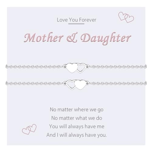 Image of MANVEN Mother Daughter Bracelets Daughter Gifts for Mum Mothers Day Mommy and Me Bracelets Matching Heart Bracelet for Women Girls Wish Jewellry Birthday Christmas Gifts Set for 2