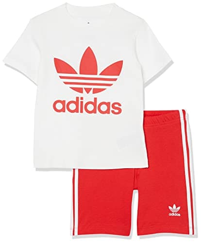Image of adidas Originals Baby Trefoil Shorts Tee Set, White/Vivid Red, 3 Months