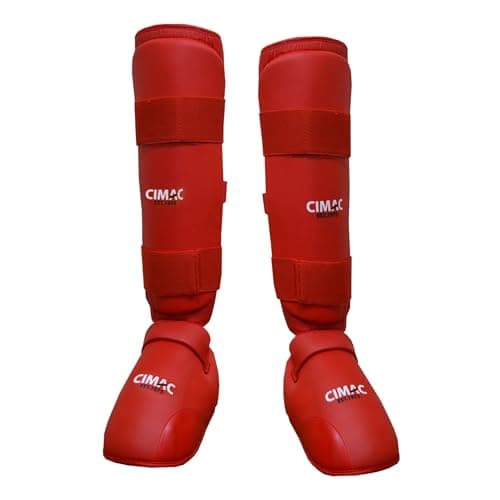 Image of CIMAC Shin & Foot Protector with Removable Instep Pads - Small Karate Shin Guards, for Martial Arts Training and Sparring, with Secure Close, Ultimate Protection WKF Style, Red