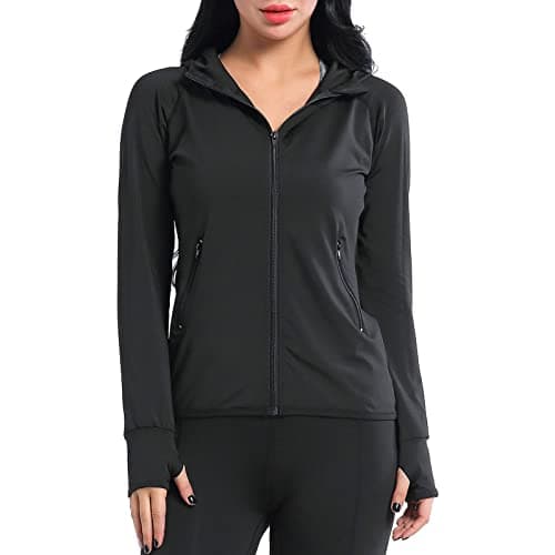 Image of AMZSPORT Women's Running Jacket Long Sleeve Sports Hoodie with Zip Side Pocket Black M
