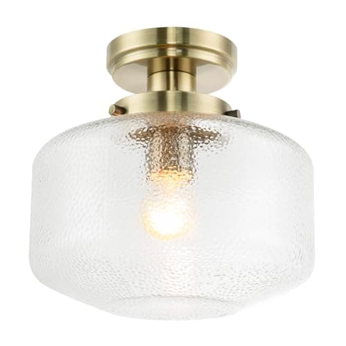 Image of Happy Homewares Designer Brushed Antique Brass Semi Flush Ceiling Light with Dimpled Clear Glass Shade | 1 x 11w E27 | 24cm x 25cm