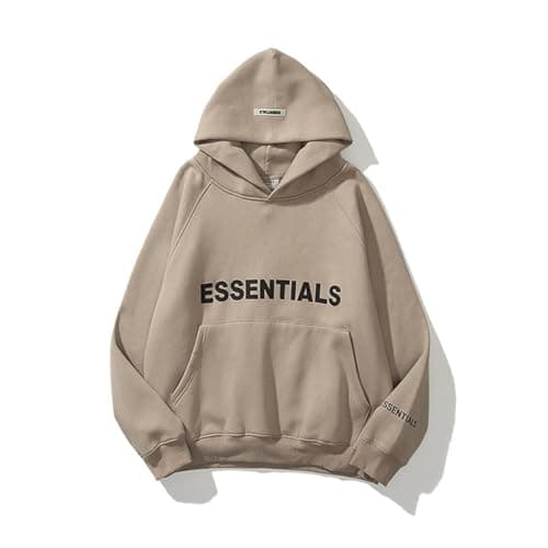 Image of Unisex Fleece Hoodie, 3D Letters Pasted Design, Double-Line Streetwear Pullover(Camel,M)