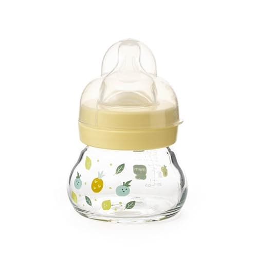 Image of MAM Feel Good Glass Bottle | 1 Pack (1 x 90ml) | Extra Slow Flow MAM Teat Size 0 | Baby Accessories for Newborn | Yellow (Various Designs)