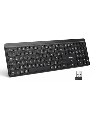Image of TECKNET Silent Wireless Keyboard, Rechargeable Bluetooth & 2.4GHz USB Keyboard for 3 Devices, Spill-Resistant Full Size UK Layout, Ergonomic Keyboard for PC, Laptop, Tablet and Phone