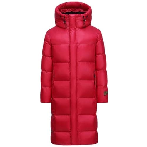 Image of X-Long Down Coats For Men Winter Men's Puffer Jackets Hooded Thick Warm Winter Parkas Red XL