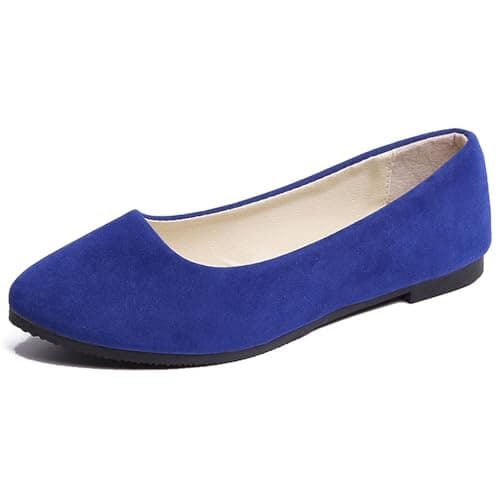 Image of Hwalleum Women's Ballet Flats, Womens Simple Casual Flat Shoes Solid Color Pumps Ladies Girls Dolly Ballet Ballerina Work Smart Office Formal Comfort Pointed Toe Slip On Flats Shoes Blue