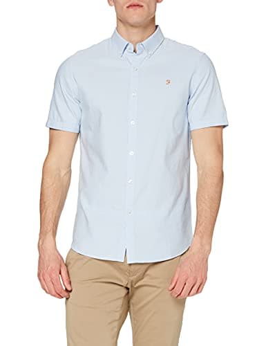 Image of Farah Mens Brewer Slim Fit Cotton Oxford Shirt, Sky Blue, L UK