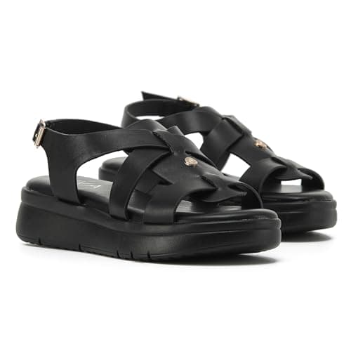 Image of VIVASHOES Women's Lightweight Adjustable Gladiator Sandals – Flatform Small wedge Sandal - Soft Comfort Memory Foam Innersoles - True to Size Good for Wide Fit - Comfortable Summer Shoes - Black 5