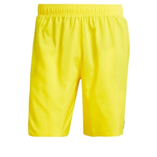 Image of adidas Men's Solid CLX Classic-Length Swim Shorts, Yellow/Black, M