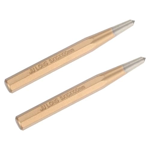 Image of M METERXITY 2-Pack Center Punch 5mm Shank Point, 10x100mm Alloy Steel Center Punch Tool, Impact Resistant Metal Punch Center for Mark/Drilling/Punching/Scribing/Locator/Starting Nail [Golden]