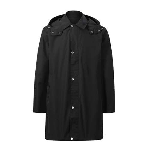 Image of Allthemen Mens Trench Coat Casual Windbreaker Overcoat Lapel Mid Length Jacket with Removable Hood Black M