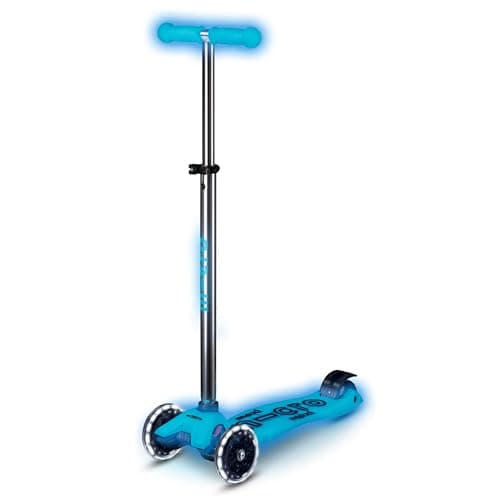 Image of Micro Scooters | Maxi Micro Glow LED Children's Scooter | Handlebar Adjustable | Light Up Wheels | Glow In The Dark | Boys & Girls | 5-12yrs | Crystal Blue