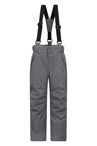 Image of Mountain Warehouse Falcon Extreme Kids Ski Pants – Taped Seams, Waterproof Childrens Trousers, Snow Gaiters, Security Pockets – Ideal for Sports, Snowboarding Dark Grey Kids Size 7-8 Years