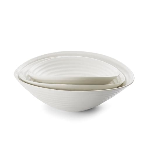 Image of Portmeirion x Sophie Conran Set of 3 Salad Bowls - White Porcelain Bowls for Breakfast, Cereal, or Salads, Microwave & Dishwasher Safe, Suitable for Everyday Use