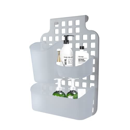 Image of Cabinet Door Organiser Single Basket Plastic, No Drill Plastic Bathroom Shelf, Non-Rusting Storage Shelves, Shower Accessory for Bathroom Organisation Shelf, Shower Basket Organizer (White/Clear)