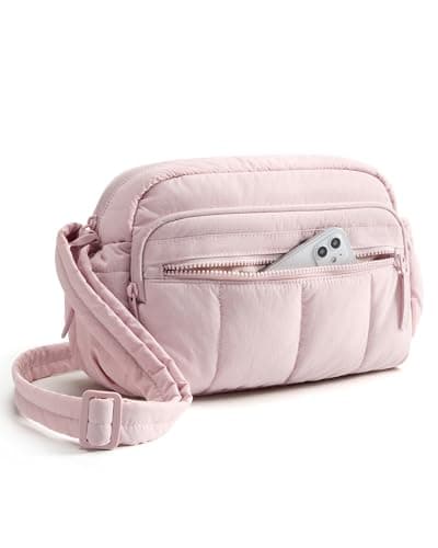 Image of bagsmart Anti Theft Crossbody Bags for Women Travel Purse, Medium Quilted Puffy Cross Body Bag, Handbags Shoulder Purses for Daily Use Hiking Shopping, Baby Pink-medium