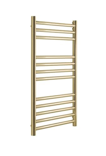 Image of Manissa Boston Brushed Brass Heated Towel Rail 500mm W x 800mm H Stainlesss Steel Central Heating Bathroom Towel Radiator