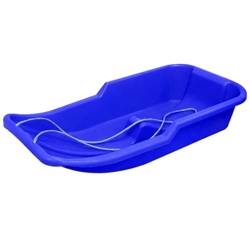 Image of Heavy Duty Snow Sledge for Adults Winter Toboggan Sleigh Sled With Pull Rope Plastic Ski Board for Outdoor Snow, Skiing Board, Speeder (Blue)