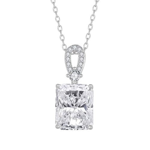 Image of FJ April Birthstone Pendant Necklace Silver Tone Brass Rectangular Cubic Zirconia Necklace Jewellery for Women