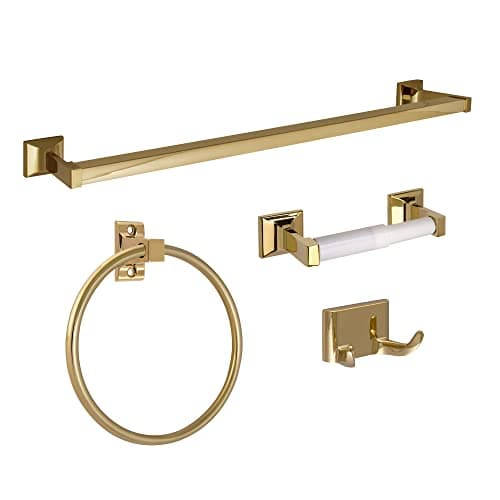 Image of Design House Hardware, Zinc, Polished Brass, 4-Piece Bathroom Accessory Kit