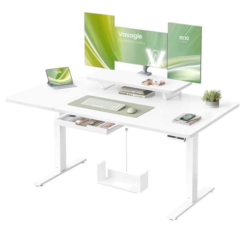 Image of VASAGLE Electric Standing Desk, Height Adjustable Desk, 140 x 70 cm, Flexible Monitor Stand and Drawer, USB-C Port, Sedentary Reminder, for Home Office, Cloud White LSD154WB02