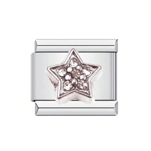 Image of Mon & Sons Lucky Star Crystal Night Sky Charm Silver Italian Link Stainless Steel Bracelet Charm Compatible With 9mm Bracelet