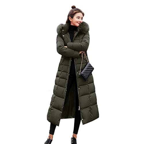 Image of kisshes Women Ladies Long Padded Puffer Coat Winter Warm Cotton Quilted Jacket Parka with Removable Faux Fur Hood Green 3XL