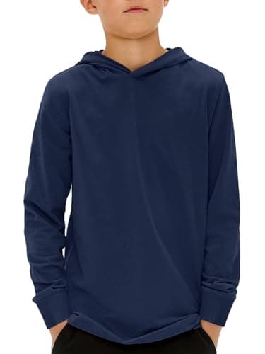 Image of Haloumoning Boys' Hoodie, Long-Sleeved Plain Hoodie, Children's Regular Fit, Basic Hooded Sweatshirt, 5-14 Years, darkblue, 13-14 Years