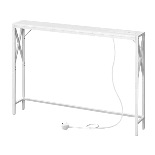 Image of MAHANCRIS Console Table with Charging Station, 100 CM Narrow Sofa Table, Long Entryway Table, Hallway Table with USB Ports, Behind Couch Table with Power Outlets, White ACTWT151KE01