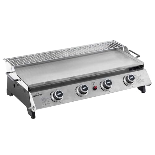 Image of Dellonda 4 Burner Portable Gas Plancha with Warming Rack, 10kW Stainless Steel - DG277
