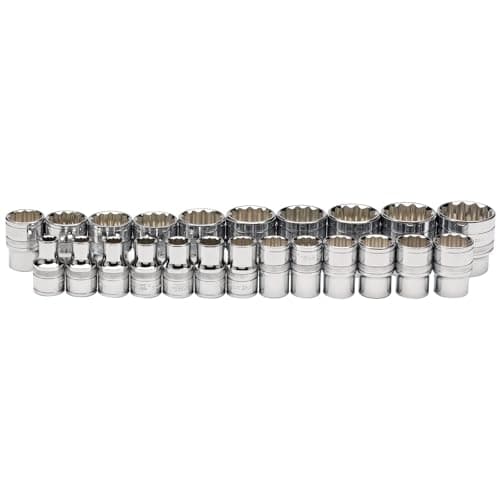 Image of Draper 34561 1/2-Inch Square Drive Loose Metric Polished Chrome 23 Piece Socket Set, Blue