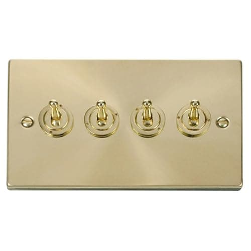 Image of Satin - Brushed Brass 4 Gang 2 Way 10AX Toggle Light Switch