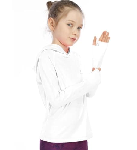 Image of Girls Hooded Shirt Long Sleeve with Thumbhole UV Kids Running Top Children Hiking UPF Hoodie Sports T-Shirt Active Lightweight Sweatshirt Yoga Dancing Workout Pullover White 11/12 Years
