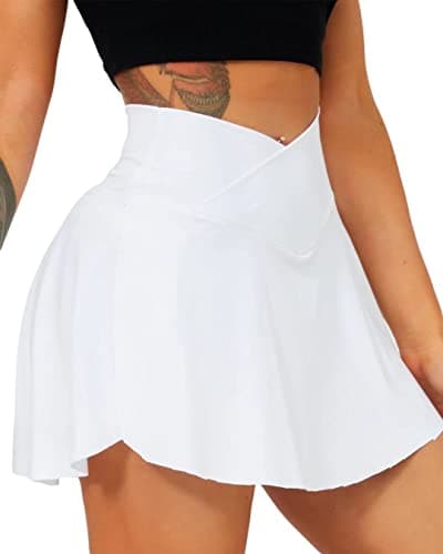 Image of Navneet Women Tennis Skirt with Shorts Pockets Golf Skorts Sport Skirts High Waisted Skater School Mini Skirt Workout Running Scort White M