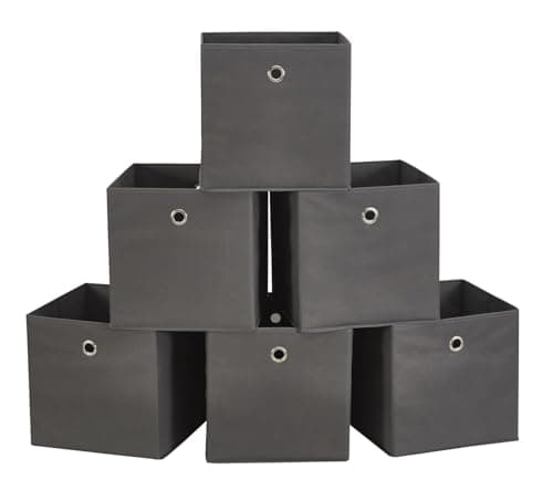 Image of Webeasy Square Canvas Fabric Storage Box, Pack of 6 Eyelet Cube Foldable Open Bins for Home Office Nursery Organisation,Grey,28X28X28(CM)