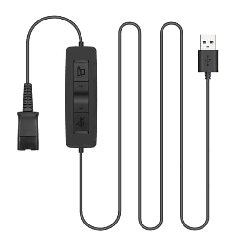 Image of Headset USB Adapter Quick Disconnect QD Cable to USB A Plug Adapter for Plantronics QD Wired Headset with in-line Volume Mute Controls to Computer Laptop PC Mac VOIP Softphone