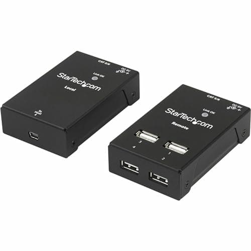 Image of StarTech.com 4-Port USB 2.0 Extender - 130ft (40m) USB Over Cat5/Cat6 Extender - Compact USB 2.0 Over Ethernet Extender (USB2004EXTV)