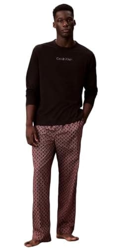 Image of Calvin Klein Men’s Long Sleeve T-shirt and Bottoms Pyjama Set, Multicolor (Black Top W/Bijou Modern Bijou Mo), L