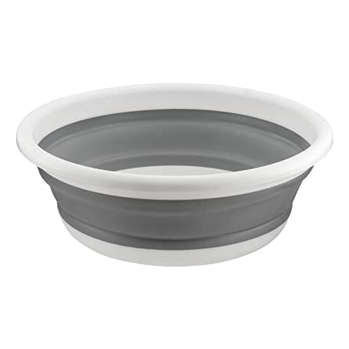 Image of HOMESHOPA Collapsible Washing Up Bowl, 9 Litre Round Folding Wash Basin, Multipurpose Portable Washing Basket, Silicone Bucket for Kitchen Outdoor Travel Camping Hiking Caravan Water Carrier- Grey