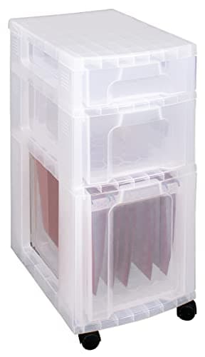 Image of Really Useful Plastic Storage Box Storage Tower 1x7 Litre + 1x12 Litre + 1x25 Litre Clear Frame with Drawers