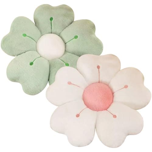 Image of Copbopwn 2Pcs Flower Pillow Cute Pillows 35cm Flower Cushion Floor Pillow Preppy Daisy Cushion Daisy Pillow,Floor Cushions Aesthetic Pillows Cute Cushions Home Bedroom Decor (white+green)