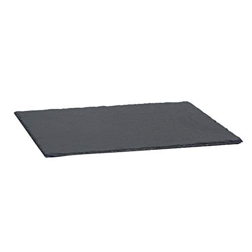 Image of Argon Tableware Slate Serving Platter - Rectangle - 40 x 30cm - Black Natural Slate Rustic Raw Cut Serving Platter Fruit Savoury Placemat Cheese Board with Soft Padded Feet