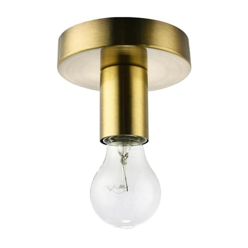 Image of Happy Homewares Brushed Antique Brass Ceiling or Wall Light Fitting to Showcase Industrial Style Light Bulbs | 12cm x 8cm | 1 x 11w E27