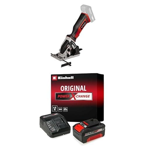 Image of Einhell Power X-Change 89mm Cordless Mini Circular Saw With Battery And Charger - 18V Hand-Held Rotary Saw With 2 Blades For Cutting Wood and Plastic