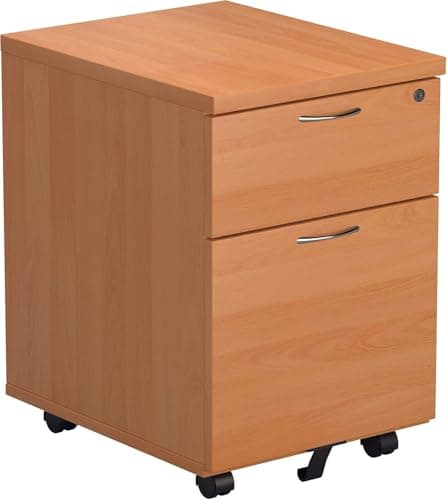 Image of Office Hippo Heavy Duty 2 Drawer (1 for Filing) Mobile Pedestal Filing Cabinet, File Cabinet, Office Cabinet with Anti-Tilt Mechanism & Lockable Office Storage, 5 Year Wty - Beech