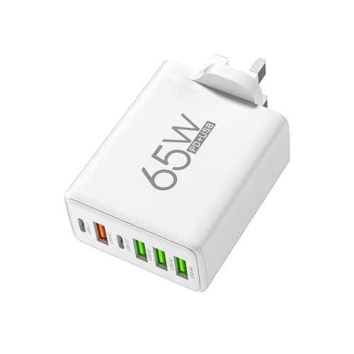 Image of 65W 6-Port USB C Charger, 4 USB-A + 2 Type-C PD Fast Charging Station, Compatible with iPhone 16/15/14/13/12/11/XS/XR/SE, MacBook, iPad, Samsung, Huawei, Xiaomi and More (White)