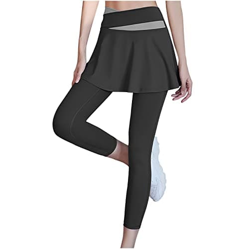 Image of Keepink Women's Leggings with Skirt Soft Elastic High Waisted Leggings for Workout Running Pants Leggings Skirted Active Trousers for Gym Yoga Sport Tennis Pants UK Sales